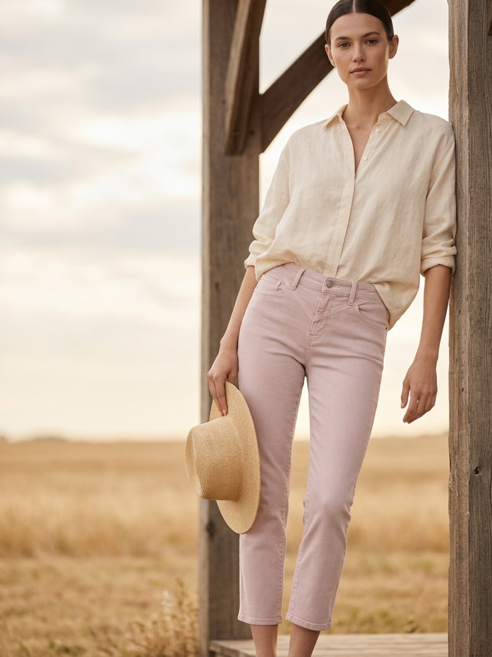 Hudson Cropped  Nico Cigarette Jeans in Pale Pink